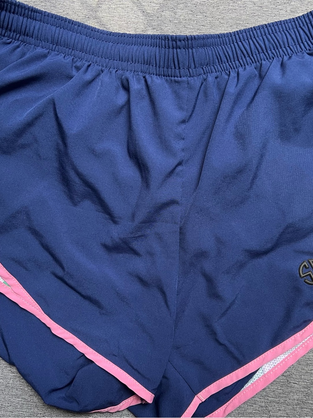 Simply Southern Navy Athletic Shorts with Pink Trim
